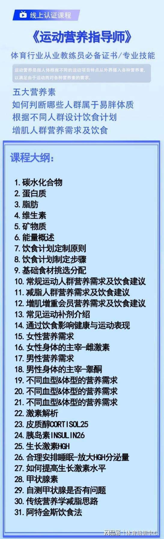 EMC体育 EMC易倍体育壹戈学院《运动营养师》专业认证课程技能提升储备知识必备首选(图4)